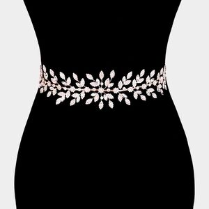 RoseGold Marquise Crystal Bridal Belt Flower Sash Wedding Ribbon Rhinestone